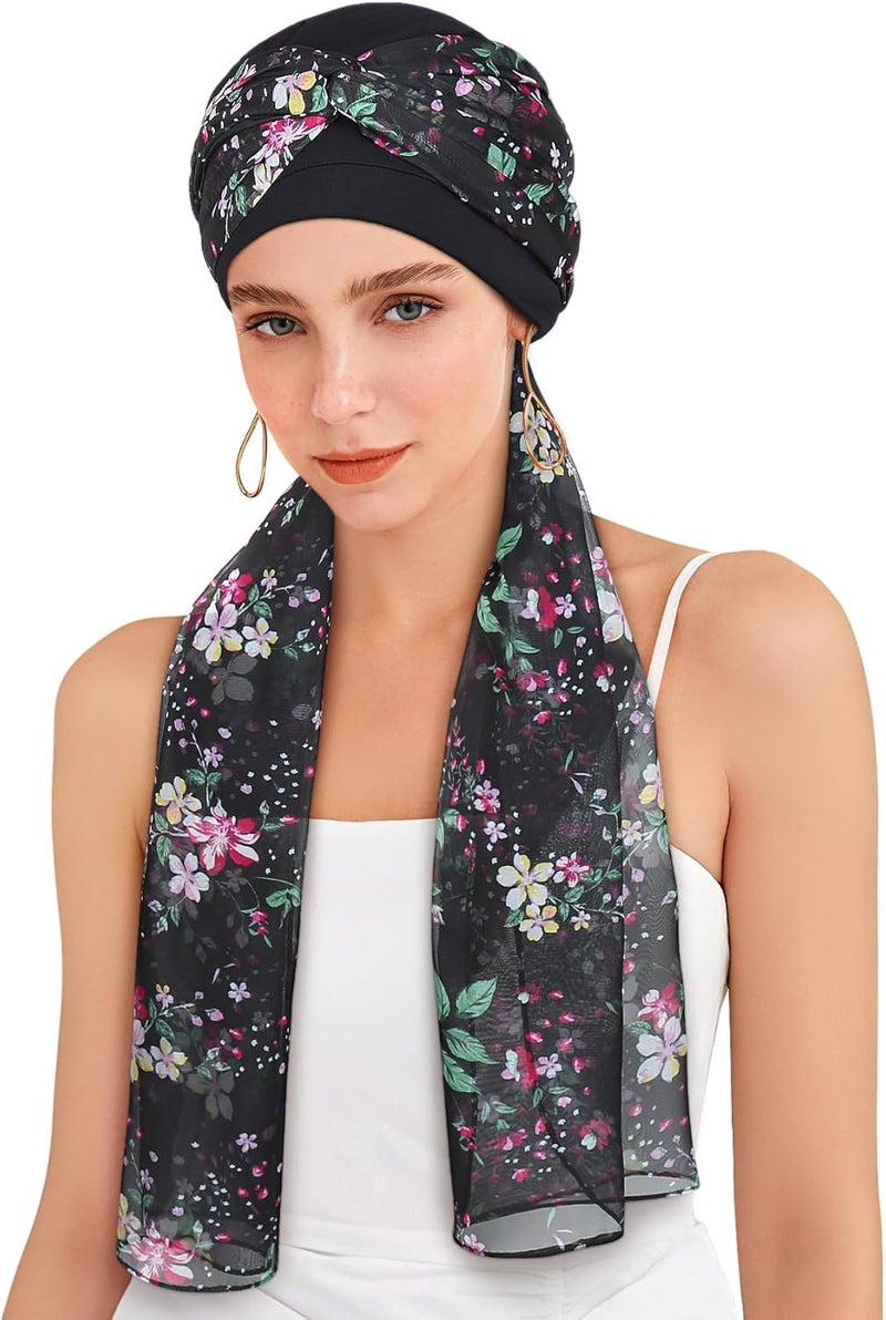 Awefeel Chemo Hats for Women – Extra Long 47" Chiffon Scarf – Soft Cancer Headwear for Hair Loss – Stylish Chemo Caps - Image 1